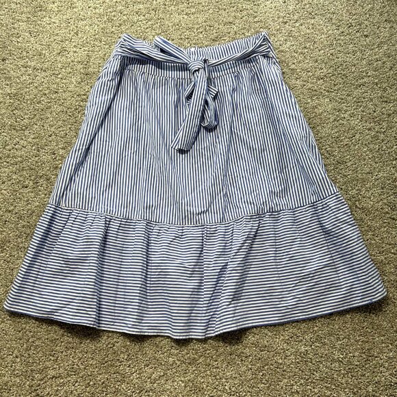 J. Crew Striped Tie Waist Midi Skirt Blue White 12 - Picture 9 of 9